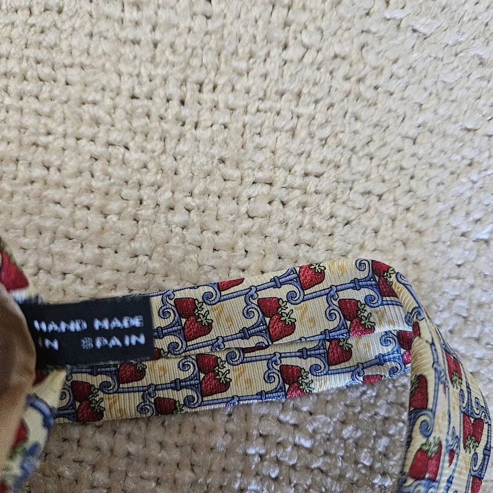 Fumagalli's Uomo Pale Yellow w/ Red Strawberries Patterned  Silk Tie